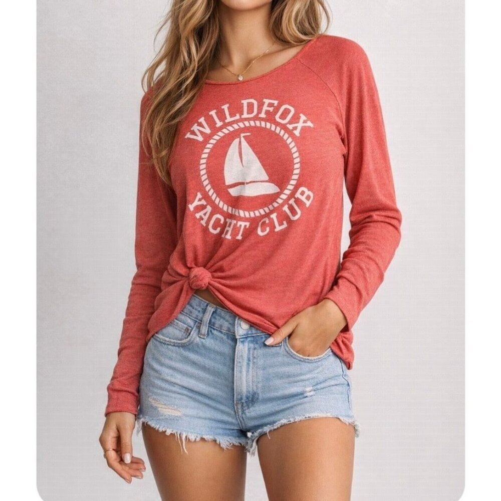 WILDFOX Orange Wildfox Yacht Club Nautical Sweater SM knotted waist lightweight